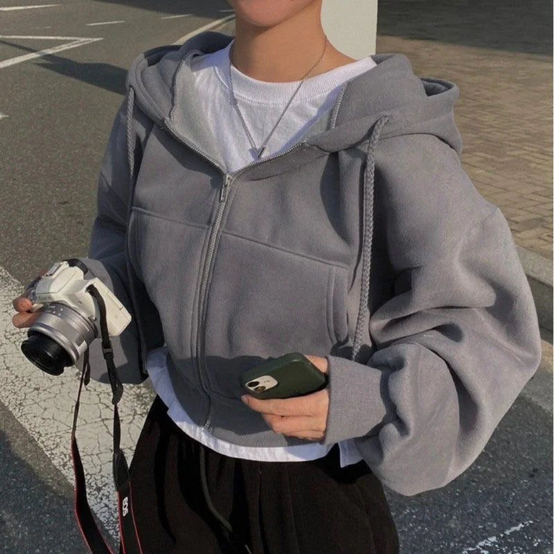 Navy Fleece Cropped Zip Hoodie